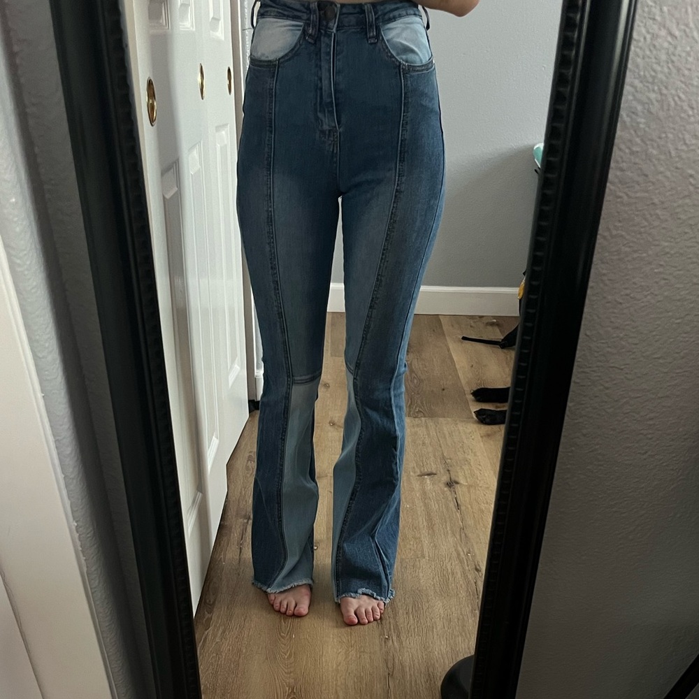 Bellbottom multi denim jeans